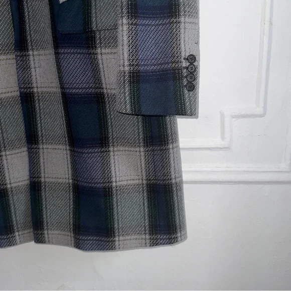 Acne Studios Oversized Plaid Wool Blend Coat in Navy, Grey & Green size US38 - Picture 9 of 14
